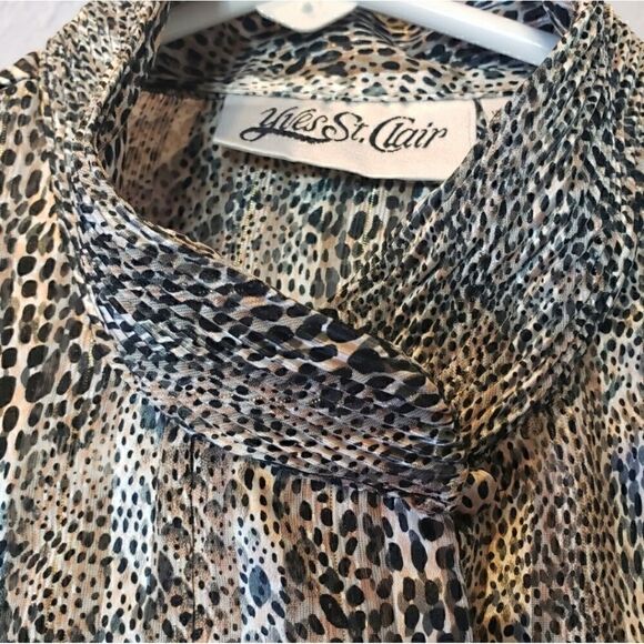 VINTAGE YVES ST. CLAIR Semi-sheer Animal Print Metallic Button-down Blouse 14 - Picture 5 of 10